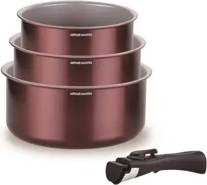 Набор посуды из 3 предметов, подходит для всех типов плит, включая индукционные, 16/18/20 см + 1 съемная ручка - алюминий ARTHUR MARTIN