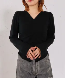 Вязаный пуловер с V-образным вырезом и сборками спереди Archives, цвет Black