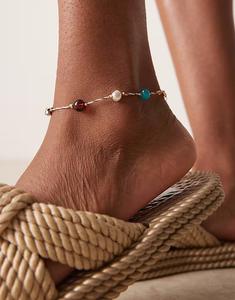 Веревочный браслет на лодыжку с бусиной и глазом в золотистом тоне Asos Design