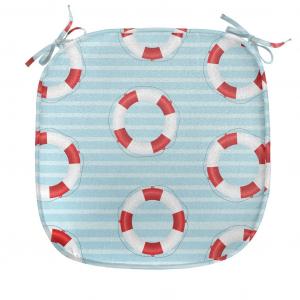 ABAKUHAUS Обеденный стул Подушка-буй Спасательный жилет Кризис Декоративная водонепроницаемая подушка с ремнями для кухонных сидений 40 см x 40 см Белый Синий Красный