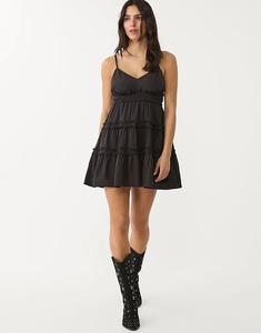 Мини-платье Stradivarius с бретельками и оборками, черное