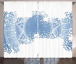 Шторы ABAKUHAUS с геометрическим узором в деревенском стиле, состаренная мозаика, универсальные ленточные шторы для гостиной с петлями и крючками, 280 x 225 см, светло-голубой Abakuhaus