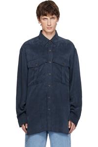Рубашка из купро большого размера Dries Van Noten, темно-синий
