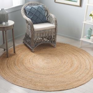 Ковер SAFAVIEH, 183 x 183 см, Natural Fiber Collection Round, Natural & Grey, дизайн в стиле фермерского дома, идеально подходит для помещений с высокой проходимостью: гостиная, спальня и столовая (NF840F-6R)