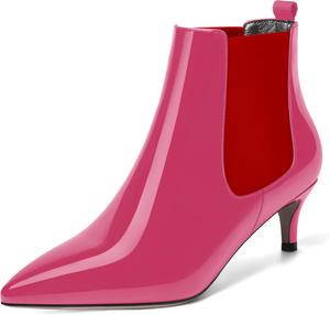 Женские модные ботильоны SKYSTERRY с заостренным носком, лаковые, для вечеринок, невысокий каблук 2 дюйма, Red Magenta