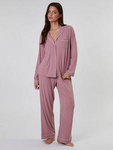 Рифленый классический длинный комплект пижамы Loungeable, Pink