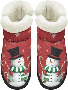 Женские зимние сапоги KEIAHUAN для прогулок, удобные для походов, кроссовки-нубук с противоскользящей подошвой и короткие сапожки с меховым воротником, Christmas Snowman-Red