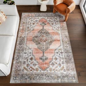 Ковер nuLOOM, 77 x 244 см, с машинной стиркой, водонепроницаемой поверхностью, защитой от протеканий, противоскользящей основой и устойчивостью к пятнам для гостиной, спальни, кухни, столовой, Sia Peach