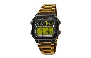 CASIO Мужские часы Retrofit Series с кварцевым механизмом, стальной браслет, черный циферблат