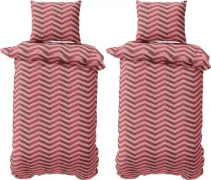 Комплект постельного белья 135x200 см, пододеяльник из джерси и хлопка, комплект постельного белья Zig Zag, бордовый, розовый, красный, 4 предмета Visaggio