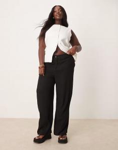 Свободные брюки прямого кроя Curve со льном черного цвета Asos Design