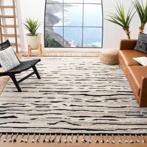 Ковер SAFAVIEH, 244 x 305 см, - Casablanca Collection - большой - Charcoal & Ivory, ручная вязка из шерсти и вискозы, марокканский дизайн с кистями, идеально для гостиной, спальни, столовой (CSB400A)