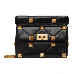Валентино Роман Стад Кожаная Переносная Сумка Через Плечо Женская Черная