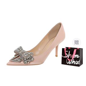 BIGTREE Женские туфли на высоком каблуке шампань с подарочной сумкой, цвет Champagne+Shopping Bag