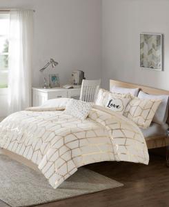 Комплект постельного белья Raina Metallic из 5 предметов, размер King/California King Intelligent Design, Ivory/gold