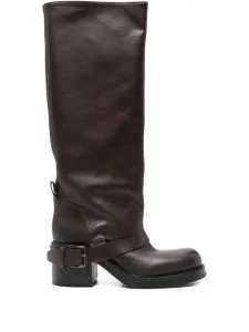 70-миллиметровые кожаные ботинки с пряжками и ремешком Elena Iachi, коричневый