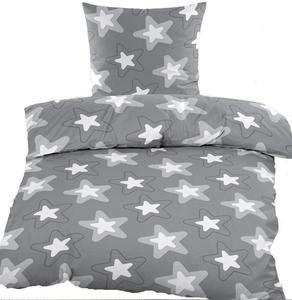 2 шт. Флисовое зимнее постельное белье 135х200+80х80см, серый, звездочки, микрофибра, + рукавица для стирки KH-Haushaltshandel