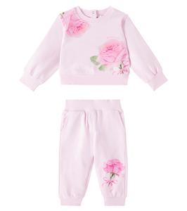 Комплект из хлопкового трикотажного свитшота и спортивных штанов с цветочным принтом для малышей Monnalisa, Rosa Fairytale