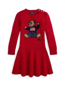 Детское платье-трапеция с длинными рукавами Holiday Bear из шерстяной смеси Ralph Lauren, Ralph Red