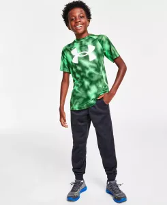 Футболка Big Boys Tech с большой печатью логотипа и спортивные брюки Armour Fleece Under Armour, зеленый