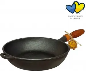 Чугунная сковорода MAYSTERNYA - ø 26 x 6 см - Деревянная ручка - Сковорода для всех источников тепла - Сковороды - Сковороды-гриль - Набор сковородок - Черная Maysternya