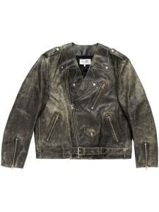 MM6 Maison Margiela кожаная байкерская куртка "Brown", зеленый