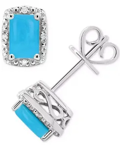 Прямоугольные серьги-гвоздики с ониксом и бриллиантами из стерлингового серебра (также из бирюзы и лабрадорита) Macy'S, turquoise