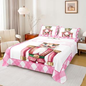 Erosebridal Детский комплект постельного белья Cartoon Nutcracker, розовый с рождественским принтом в виде геометрической клетки, Pink