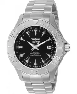 Мужские фирменные часы 7034 с автоподзаводом, тремя стрелками и черным циферблатом Invicta, silver