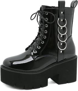 Женские готические ботильоны ZKXYFFS на платформе и танкетке, мотоциклетные с пряжкой, шнуровкой сбоку и молнией, панк-брутальные средние ботинки, 9.5-10 C-Black