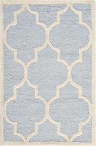 Ковер SAFAVIEH, 77 x 122 см, Cambridge Collection, Light Blue & Ivory, ручной работы, марокканский узор Trellis, шерсть, для помещений с высокой проходимостью: прихожая, гостиная, спальня (CAM134A)