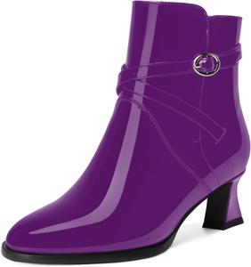 Женские офисные ботильоны FEMSTEP с округлым носком, ремешком на щиколотке, повседневной пряжкой, низким каблуком-колодкой 2 дюйма, Purple