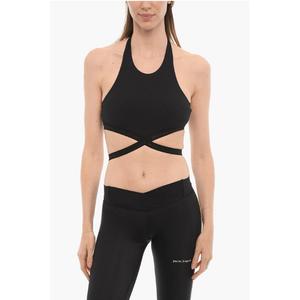 Укороченный топ с перекрещивающейся талией и рубчиком Palm Angels, Black