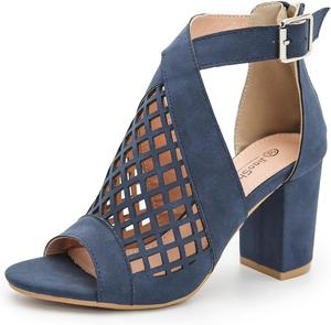 Женские летние сандалии элегантные ботильоны на высоком каблуке открытый носок модные вырезы каблук 8 см массивный каблук TangDao, Blue