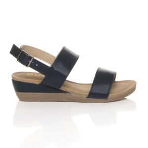 Туфли на танкетке из искусственной кожи на низком каблуке с ремешками и пяткой на пятке AJVANI, темно-синий