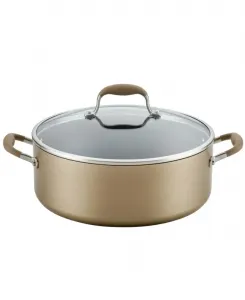 Усовершенствованная широкая кастрюля для супа Advanced Home с твердым анодированным покрытием, объемом 7 л, с антипригарным покрытием Anolon, бронза