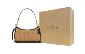 COACH Террасовая соломенная сумка с кожаными вставками