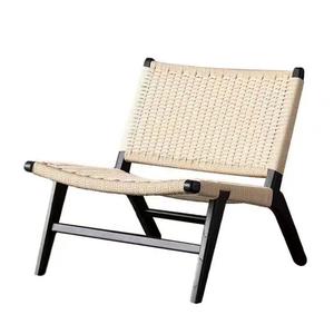 Yu Senyi Кресло из ротанга и кожи saddle, скандинавское, из массива дерева, черное