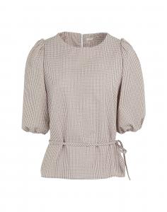 Топ Seersucker Vichy Puff Sleeve Blouse 8 By Yoox, хаки