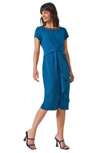 Украшенное платье с закрученной талией и рюшами Roman, зеленый