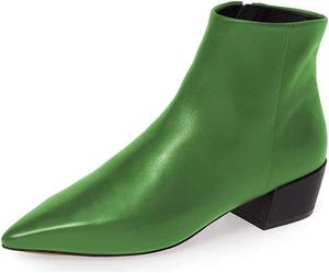 Женские ботильоны YDN с заостренным носком, низкий каблук, удобные зимние ботинки для прогулок, Green-Pu