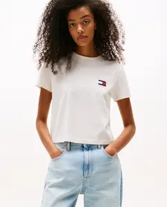 Женская футболка обычного покроя с принтом на спине Tommy Jeans, пастельно-розовый