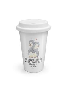 Mr. & Mrs. Panda Дорожная кружка с изображением пингвина и надписью, белого цвета