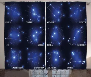 Штора ABAKUHAUS Constellation Rustic, комплект со знаком зодиака, для спальни, присборенная, с петлями и крючками, 280 x 225 см, темно-синий, белый, синий Abakuhaus