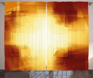 Шторы ABAKUHAUS в стиле Абстрактный деревенский, сетка в стиле Абстрактный современный, присборенные ленточные шторы для спальни с петлями и крючками, 280 x 225 см, темно-оранжевый и желтый Abakuhaus