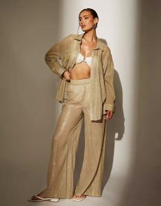 Пляжные брюки с металлическим эффектом и широкими штанинами цвета хаки South Beach