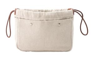 Сумка-вставка для садовой вечеринки из холста с телячьей кожей Клатч женский бежесный HERMES