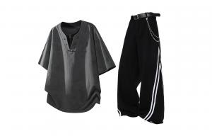 Повседневная спортивная одежда Unisex V-образный вырез Moderate X1617, серый tie-dye short-sleeved top+черный jeans