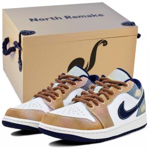 Jordan Кроссовки Air 1 устойчивые к истиранию низкие винтажные баскетбольные мужские коричневые синие Denim Dawn Box 3, цвет Denim Dawn-Box 3