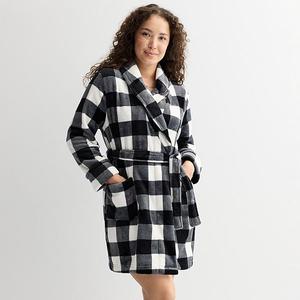 Женский короткий плюшевый халат Sonoma Goods For Life, Black Buffalo Check
